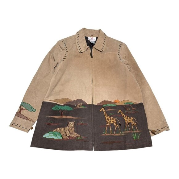 Vintage Quaker Factory African Safari Distressed Leather‎ Jacket Women’s Large - Picture 1 of 16